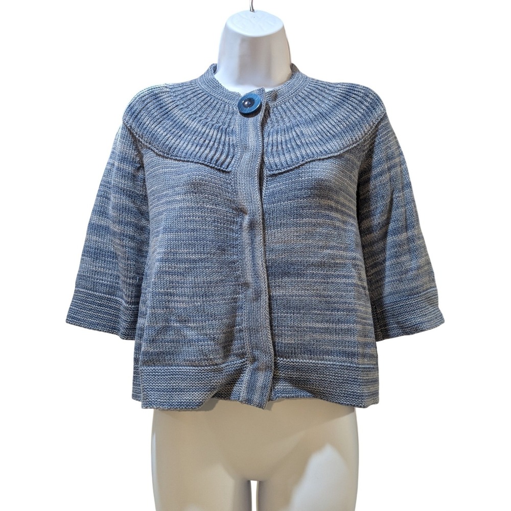 Sigrid Olsen Blue Knit Cardigan‎ Sweater Cropped Collar Button Front Womens XS